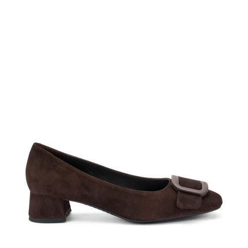 Frau décolleté in suede marrone con fibbia 92A3