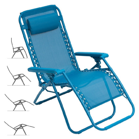 Sedia Sdraio Cordonata Gravità Zero Reclinabile Pieghevole Poggiatesta Blu
