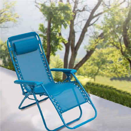 Sedia Sdraio Cordonata Gravità Zero Reclinabile Pieghevole Poggiatesta Blu