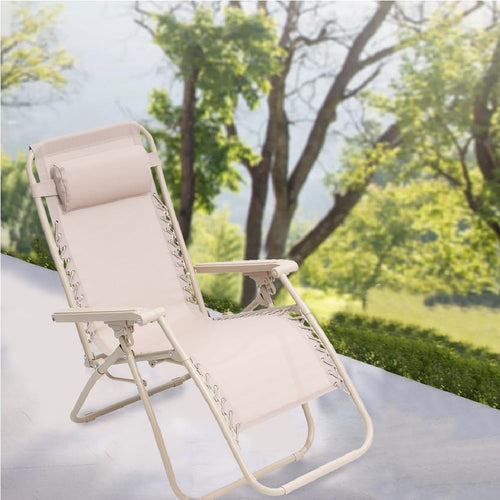 Sedia Sdraio Cordonata Gravità Zero Reclinabile Pieghevole Poggiatesta Beige