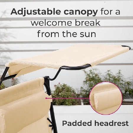 Sedia Sdraio con Parasole Gravità Zero Reclinabile Pieghevole Poggiatesta Crema