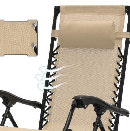 Sedia Sdraio con Parasole Gravità Zero Reclinabile Pieghevole Poggiatesta Crema