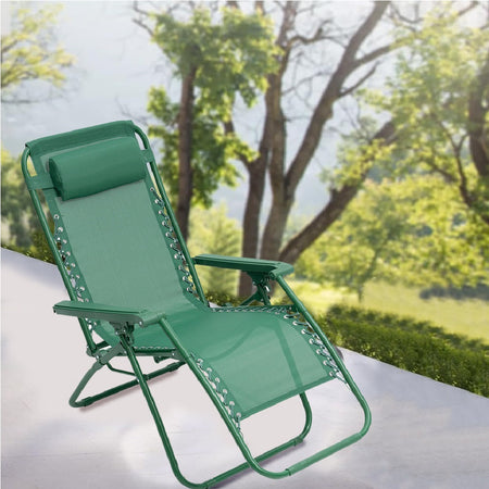 Sedia Sdraio Cordonata Gravità Zero Reclinabile Pieghevole Poggiatesta Verde
