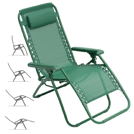 Sedia Sdraio Cordonata Gravità Zero Reclinabile Pieghevole Poggiatesta Verde
