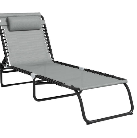 Lettino Prendisole Pieghevole con Cuscino Reclinabile 4Posizioni Portatile Grigio