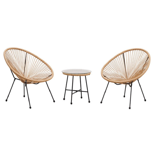 Set Patio in Polyrattan con 2Sedie Tavolino per Giardino Interno Esterno Moderno