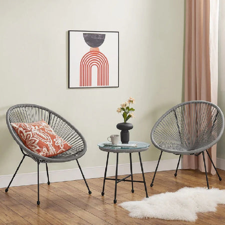 Set Patio in Polyrattan con 2Sedie Tavolino per Giardino Esterno Moderno e Confortevole