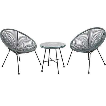 Set Patio in Polyrattan con 2Sedie Tavolino per Giardino Esterno Moderno e Confortevole