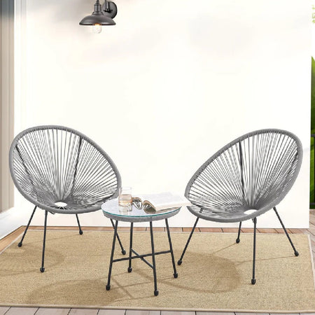 Set Patio in Polyrattan con 2Sedie Tavolino per Giardino Esterno Moderno e Confortevole