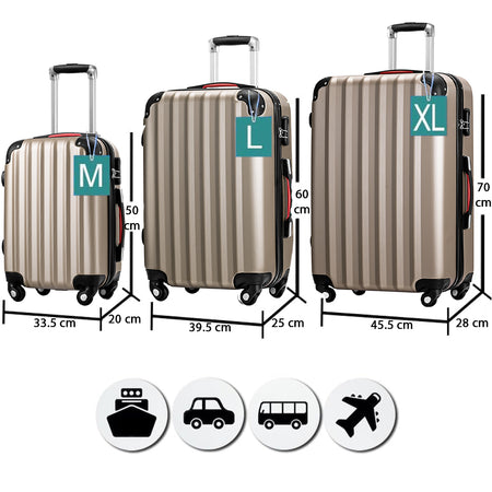 Set 3 Valigie Rigide Ruote Easy roll, Bagaglio mano e viaggio, Trolley Resistente