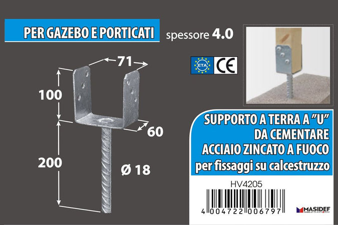 MASIDEF-CONNEX- SUPPORTO A "U" PER PALI 71x65x105x200 mm