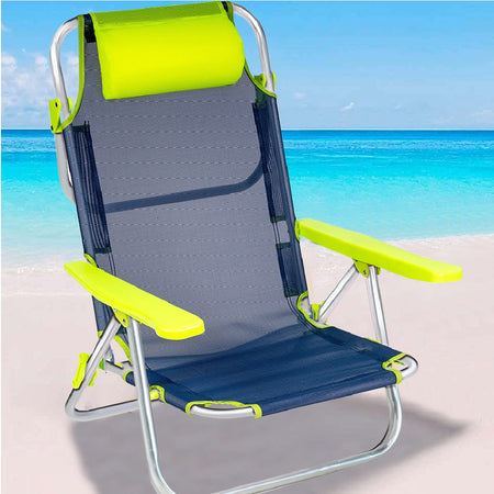 Sdraio Spiaggina Pieghevole in Alluminio Schienale Reclinabile Tessuto Textilene