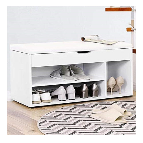 Panca Scarpiera Multifunzione con Cuscino, 3Ripiani e Seduta Apribile 104x29.5x49cm