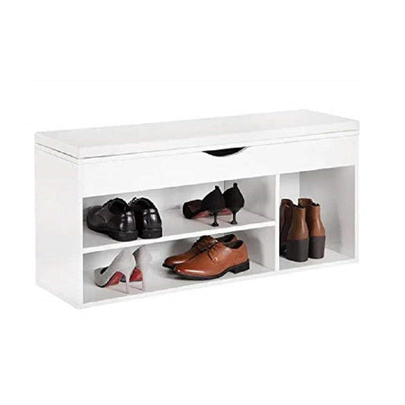 Panca Scarpiera Multifunzione con Cuscino, 3Ripiani e Seduta Apribile 104x29.5x49cm