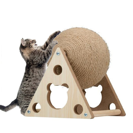 Tiragraffi Palla Girevole per Gatti, Sfera con Supporto e Sisal Naturale, 25x19cm