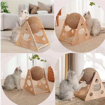 Tiragraffi Palla Girevole per Gatti, Sfera con Supporto e Sisal Naturale, 25x19cm