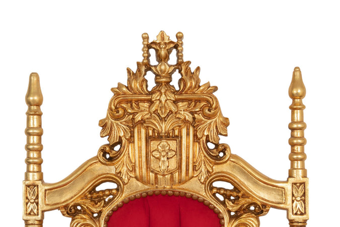 Biscottini Trono Mogano Biscottini 88x70x180 Stile Rinascimentale Velluto Rosso Intagliato