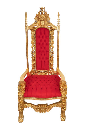 Biscottini Trono Mogano Biscottini 88x70x180 Stile Rinascimentale Velluto Rosso Intagliato