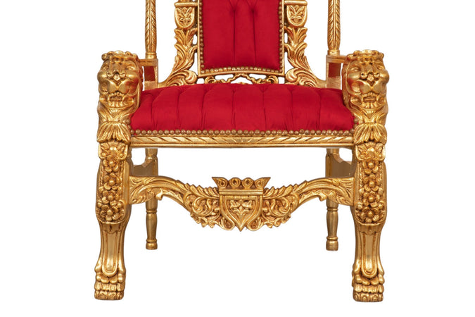 Biscottini Trono Mogano Biscottini 88x70x180 Stile Rinascimentale Velluto Rosso Intagliato