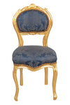 Biscottini Sedia poltroncina stile francese Luigi XVI in legno massello di faggio finitura oro e blu