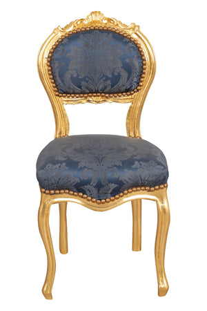 Biscottini Sedia poltroncina stile francese Luigi XVI in legno massello di faggio finitura oro e blu
