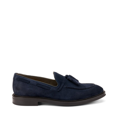 Frau mocassini uomo in camoscio blu con nappina 71A2
