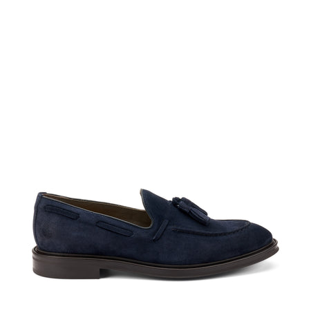 Frau mocassini uomo in camoscio blu con nappina 71A2