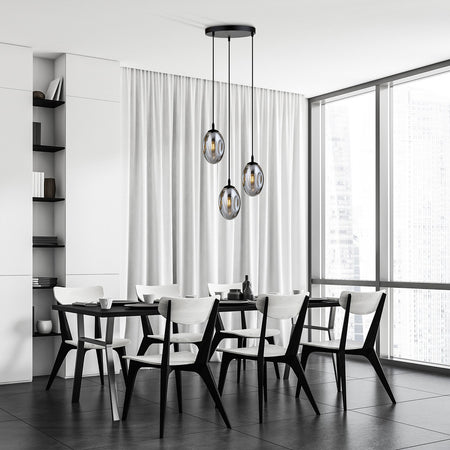 Sospensione Minimal 3 Luci Astral Acciaio Nero E Vetro Fumè