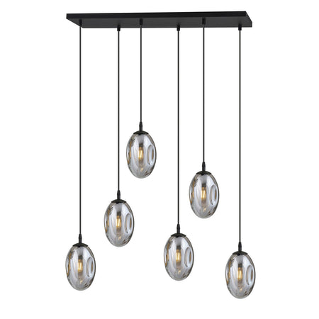 Sospensione Minimal 6 Luci Astral Acciaio Nero E Vetro Fumè