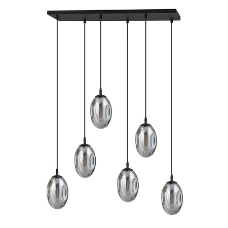 Sospensione Minimal 6 Luci Astral Acciaio Nero E Vetro Fumè
