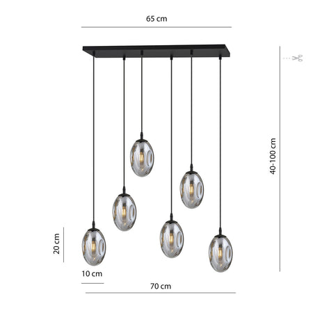 Sospensione Minimal 6 Luci Astral Acciaio Nero E Vetro Fumè