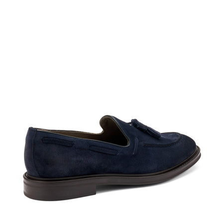 Frau mocassini uomo in camoscio blu con nappina 71A2