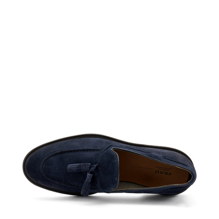Frau mocassini uomo in camoscio blu con nappina 71A2