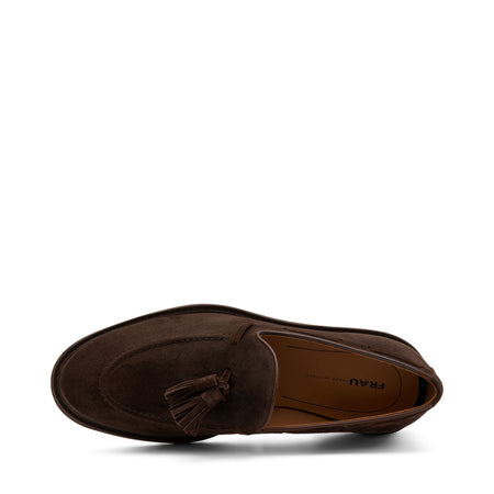 Frau mocassini uomo in camoscio marrone con nappine 71A2
