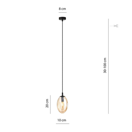 Sospensione Minimal 1 Luce Astral Acciaio Nero E Vetro Ambra