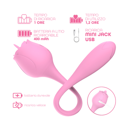 Stimolatore Clitorideo Licking Vibratore Punto G a forma di Rosa Lecca e Vibra