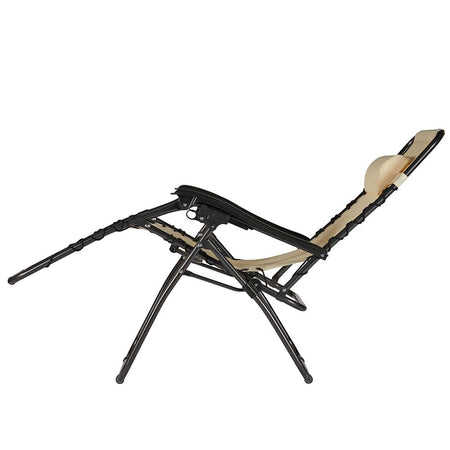 Sedia Sdraio Cordonata Gravità Zero Reclinabile Pieghevole Poggiatesta Nero Beige