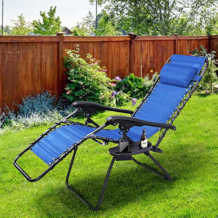 Sedia Poltrona Giardino Gravità Zero Pieghevole Acciaio Oxford con Vassoio Laterale Blu