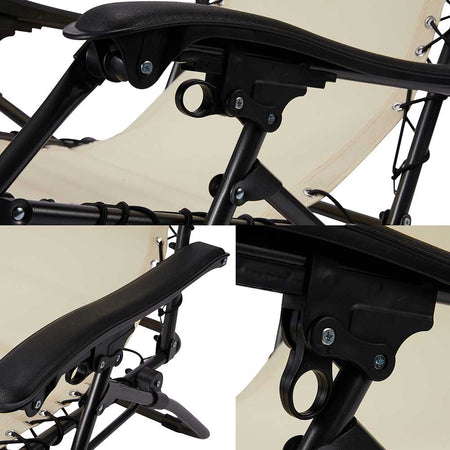 Sedia Sdraio Cordonata Gravità Zero Reclinabile Pieghevole Poggiatesta Nero Beige