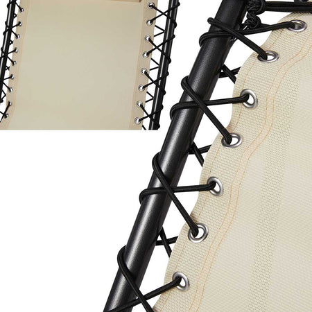 Sedia Sdraio Cordonata Gravità Zero Reclinabile Pieghevole Poggiatesta Nero Beige