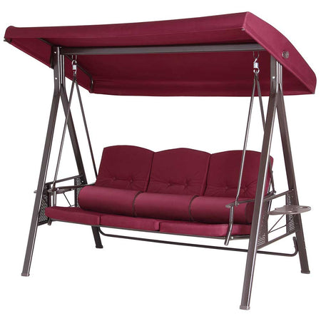 Dondolo Giardino 3Posti con Parasole Cuscini Vassoi Pieghevoli Struttura Robusta