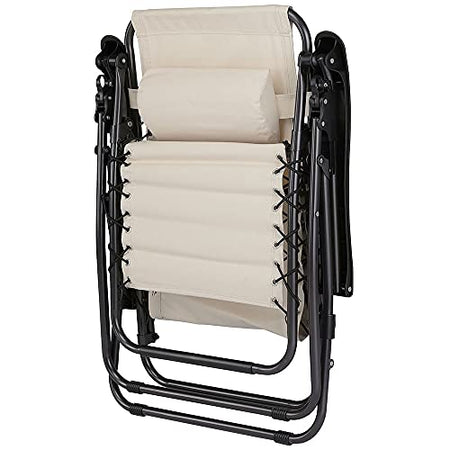 Sedia Poltrona Giardino Gravità Zero Pieghevole Acciaio Oxford con Vassoio Laterale Beige