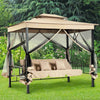 Dondolo Letto 3 posti con Gazebo Parasole e Zanzariera per Giardino 2.57mt Beige