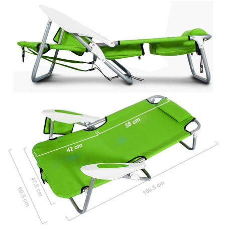 Spiaggina Pieghevole Alluminio con Borsa Termica Reclinabile e Spallacci Verde