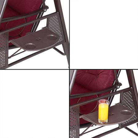 Dondolo Giardino 3Posti con Parasole Cuscini Vassoi Pieghevoli Struttura Robusta