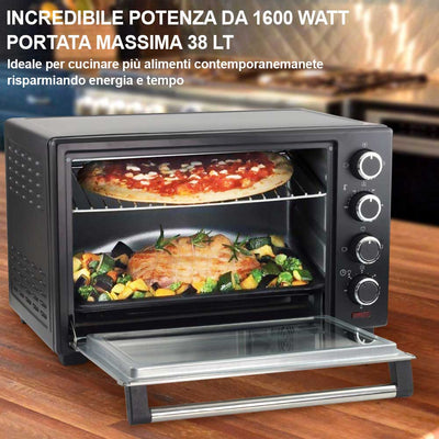 Forno Elettrico Ventilato 38 LT con Girarrosto Luce Interna Timer 1600W