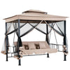 Dondolo Letto 3 posti con Gazebo Parasole e Zanzariera per Giardino 2.57mt Beige