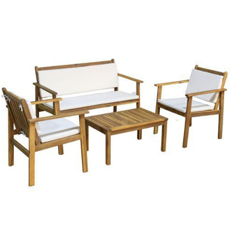 Set da Giardino in Legno di Acacia con Divanetto, 2 Sedie e Tavolino, Cuscini inclusi