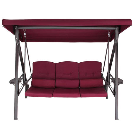 Dondolo Giardino 3Posti con Parasole Cuscini Vassoi Pieghevoli Struttura Robusta