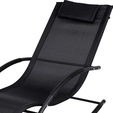 Sedia Sdraio a Dondolo Gravità Zero per Esterni con Cuscino Imbottito Nero
